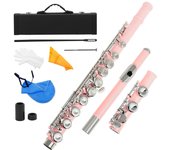 Flauta de concierto occidental Cuproníquel niquelado 16 agujeros C tecla instrumento de viento madera con limpieza Clo Rosa