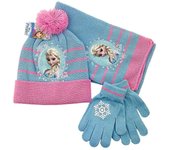 Niños Niñas Frozen Elsa Hat Scarf Guantes 3pcs/set Invierno Cálido Al aire libre Tejido Pom Pom Gorro Regalos Azul claro y rosa
