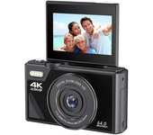 Asiv Cámara digital de 64MP para fotografía y video: Cámara de vlogging 4K para YouTube con pantalla plegable de 3" y tarjeta de 32GB, cámara digit...