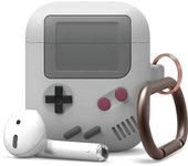 Ersam Compatible con los AirPods 1 y 2, estuche de diseño clásico para jugadores de juegos con llavero, construcción de silicona duradera (gris claro)