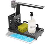 Baicccf Soporte de esponja organizador de fregadero de cocina, almacenamiento de fregadero de pared y soporte 304 de acero inoxidable, bandeja de d...