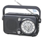 Radio FM Bluetooth AM portátil, altavoz de radio alimentado por batería de 1200 mAh, tarjeta SD compatible con USB M Negro