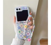 Funda Z Flip 5, linda funda floral compatible Samsung Galaxy Z Flip 5 con pulsera de pulsera Cadena para regalos de niña Azul