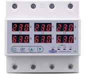 TOMZN Din Rail 3-Fas SpNningsrel 3P+N Voltímetro Amperímetro ver och UnderspNning Monitor RelEr Skydd 63A 230V med N Gris Blanco