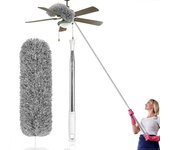 Plumero telescópico, extra largo 254 cm, escoba de polvo de microfibra con escoba de esquina flexible