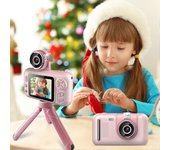 Cámara digital para niños 1080P Mini cámara de video para niños Pantalla IPS de 40MP y 2.4 pulgadas Lente giratoria 180 Batería incorporada Lindos ...