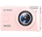 Cámara digital, cámara infantil 4K para fotografía, cámara reproductor de MP3 de 64MP, pantalla IPS de 2,8 pulgadas, enfoque automático (rosa)