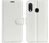 Estuche protector de cuero para soporte de billetera con textura de litchi para Samsung Galaxy A20e Multicolor White