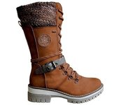 Botas térmicas de media pantorrilla de moda para mujer, botas de punto con cremallera lateral con cordones Marrón 39
