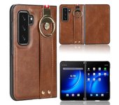 Para Microsoft Surface Duo 2 Cubierta de teléfono con revestimiento de cuero PC + TPU Estuche de pulsera con correa para el cuello Multicolor/Marró...
