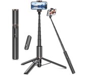 Trípode de palo selfie mejorado de 60 ", soporte de trípode extensible para teléfono celular todo en 1 con control remoto integrado, trípode livian...