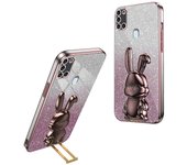 Funda de teléfono para Samsung Galaxy A21s, encantadora carcasa trasera de pie de apoyo extraíble de conejo Multicolor Style B