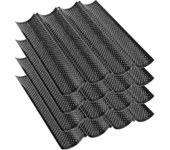 Paquete de 4 15 x 13 pulgadas negro Antiadherente Perforated Baguette Pans, French Loaf Pan Baguette Tray 4 Wavy Loaves Pan De pan para hornear