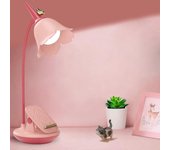 Lámpara de escritorio rosa con abrazadera, lámpara de escritorio pequeña LED recargable, cuello de cisne ajustable, linda lámpara de escritorio reg...