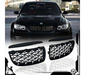 Negro brillante& Rejilla cromada Diamond Meteor Latest Style para -BMW Serie 3 E90 E91 325I 328I 335I Pre-LCI 2005-2008 Plata Negra