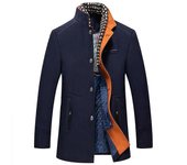 Mmcici Abrigo de guisante de mezcla de lana para hombre, chaqueta de negocios de invierno Azul marino L