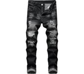 Vaqueros rotos desgastados slim fit para hombre, pantalones vaqueros de pierna recta Blanco7021 36