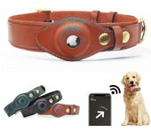 Airtag Collar para perros, soporte ajustable para collar de cuero de vaca natural para perros compatible con Airtag Marrón S