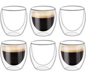 Tazas de doble pared de 6 piezas, tazas de vasos, tazas de café transparentes de doble pared, de doble pared, capuchino, café con leche y aislado (...