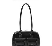 Lux Trendy Street Standoil Korea Designer Bowling Box Bolso de mano para mujer Boston Tote Bag PU Leather B negro