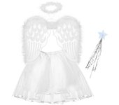 Winomo BESTOYARD 4pcs Disfraces de ángel Diadema Varita de ala Tutú Falda Conjunto Ángulo Niñas Vestido de Hada Traje (Ángel) Como se muestra