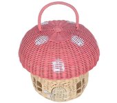 Cesta de almacenamiento en forma de hongo de ratán hecha a mano- Linda decoración de regalo hecha a mano hecha a mano Obras de arte de ratán, rosa