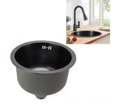 Acero inoxidable Single Bowl Mini fregadero de cocina redondo con accesorios de drenaje para Home Bar - compacto y duradero [negro]