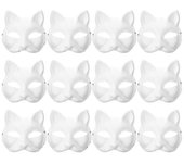 12pcs Máscara en blanco Máscaras de gato Disfraz Cosplay Máscara Kindergarten DIY Máscara de gato sin pintar