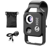 Lente de microscopio de aumento 200X con lente macro de microbolsillo de luz LED móvil CPL para iOS Android Todos los teléfonos inteligentes B Negro