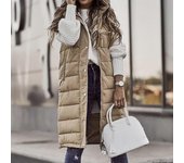 Chaqueta de bolsillo acolchada de color sólido para mujer con capucha de un solo pecho chaleco acolchado de longitud media sin mangas Beige M