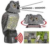 Jaula de pájaro realista Espantapájaros de plástico búho con cabeza giratoria y sonido