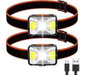 Pccy Linterna frontal potente [paquete de 2], linterna frontal LED recargable por USB 200 lúmenes 5 modos de iluminación luz blanca y roja, IPX5 re...