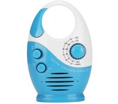 Radio de ducha a prueba de agua, radio AM/FM con altavoces de volumen ajustable, altavoces portátiles con gancho H Azul