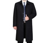 Abrigo de invierno de lana larga de color sólido casual para hombres Negro 2XL