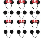 12 PC Cartoon Mouse Headband, Mouse Ears Headband, Para Fancy Dress Party, Fiesta de cumpleaños, Noche de fiesta, Cartoon Club rojo/negro