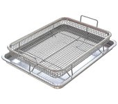 Cesta de freidora para horno, bandeja y sartén para verduras de acero inoxidable, freír de lujo en su horno, juego de 2 piezas Plata