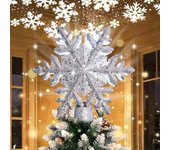 Árbol de Navidad Topper iluminado con led giratorio plateado copo de nieve decoraciones Proyector Silver Snow Tree Topper Night Light Proyector par...
