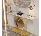 Mesa consola de mármol delgado Mesa de salón moderna Mesa de pedestal de oro Blanco