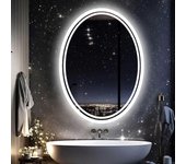 Espejo de baño LED iluminado inteligente sin marco Espejo de maquillaje de tocador ovalado Demist Plata 80x60cm