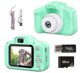 Cámara para niños a prueba de agua 1080p hd pantalla de fotografía cámara de video juguete al aire libre - JT Verde 32G TF Card