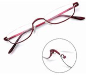 Gafas de lectura Bisagras de resorte de metal Lectores semi sin montura de media luna 1.0 ~ 4.0 Rojo 2.00 strength