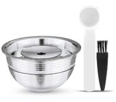 Plata sin polvo Tamper Acero inoxidable Cápsulas de café rellenables Cápsulas de café reutilizables Juego de filtros de taza Compatible con Nespres...