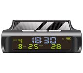 Reloj solar para coche Reloj solar automático con semana, mes, calendario, hora, temperatura, pantalla, coche totalmente A Como se muestra