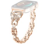 Para Huawei Watch Fit 3 Rhinestone Decor Mariposa Diseño Correa de reloj de acero inoxidable Oro de Rose
