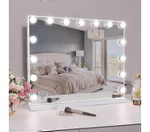 Hollywood 15 LED Luz de Espejo de Maquillaje Iluminada - 3 Luces Ajustables - USB Recargable - - Blanco - 58 x 46 cm (Solo bombillas) Blanc Avec Bl...