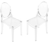 2 piezas 1/6 muebles de plástico de la silla de comedor para la muñeca Clear Ghost Chair