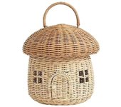 Wwxx Cesta de hongos con tapa, canasta de almacenamiento de ratán tejida a mano para niños xh