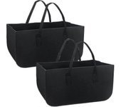 2pcs Soporte de leña de fieltro con asas Cesta de leña grande Cesta de fieltro negro plegable Cesta de tronco de fieltro negro Duradero Soporte de ...