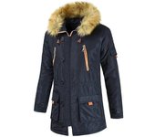 Hombres Acolchados Parka Chaqueta Abrigo Invierno Cálida Piel sintética Con capucha Outwear Top Marina de guerra M