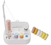 Bobinadora automática con tope automático, portahilos de carrete grande para uso de bobinado de hilo de máquina de coser Blanco
